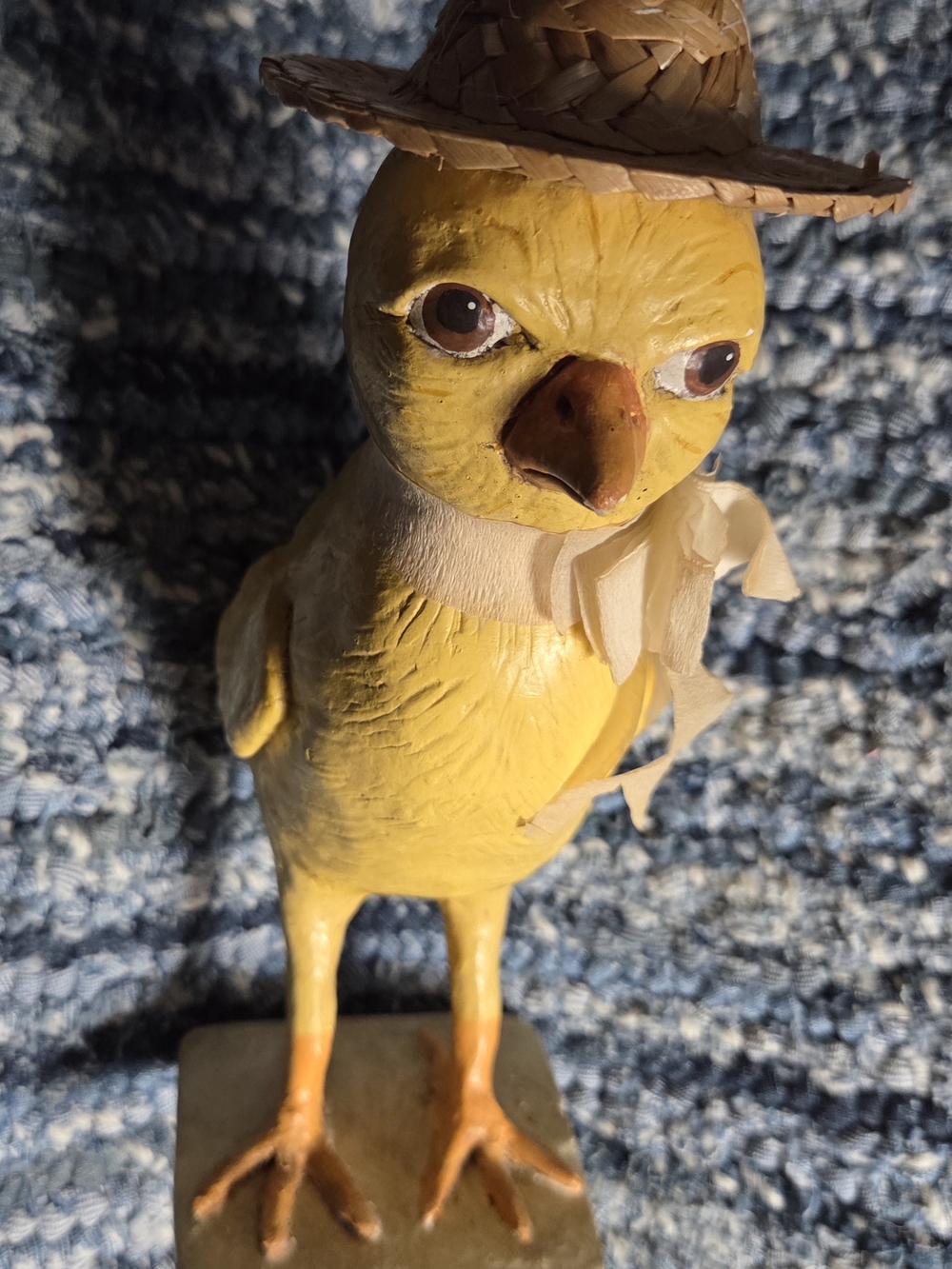 V. Smyers 2002 Rare 9" Yellow Chick In Real Straw Hat And Pink Ribbon